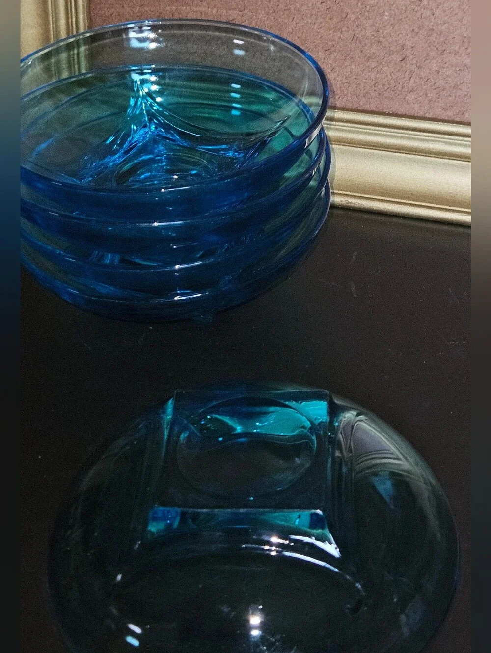 Set of 5 Vintage Hazel Atlas Capri Swirl Colony Blue Glass Round Candy Dish